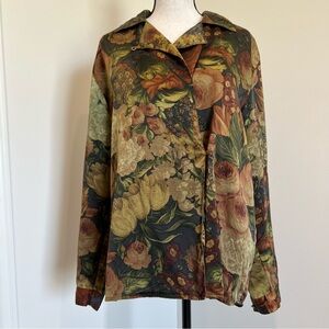 Vintage High Quality 100% Silk Blouse Deep Moody Floral Dark Academia Whimsigoth